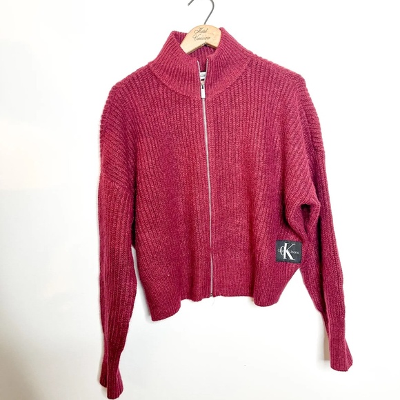 Calvin Klein Zipper Front Sweater| Pre-Loved CK Maroon Sweater Size: S | - Picture 1 of 8
